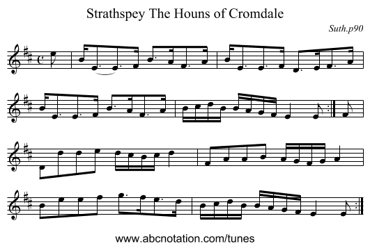 The Houns of Cromdale, Strathspey - staff notation
