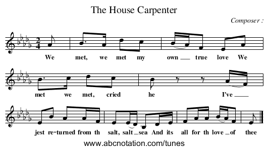 The House Carpenter - staff notation