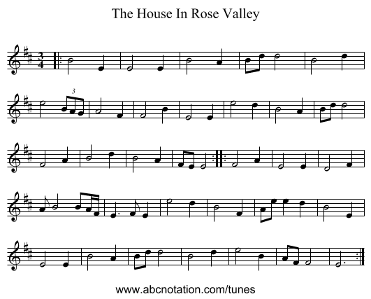 The House In Rose Valley - staff notation