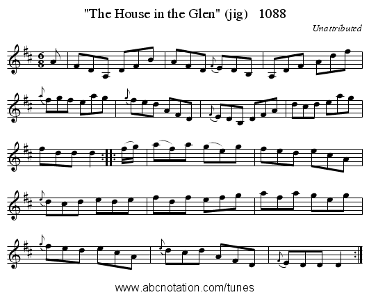 The House in the Glen (jig)   1088 - staff notation