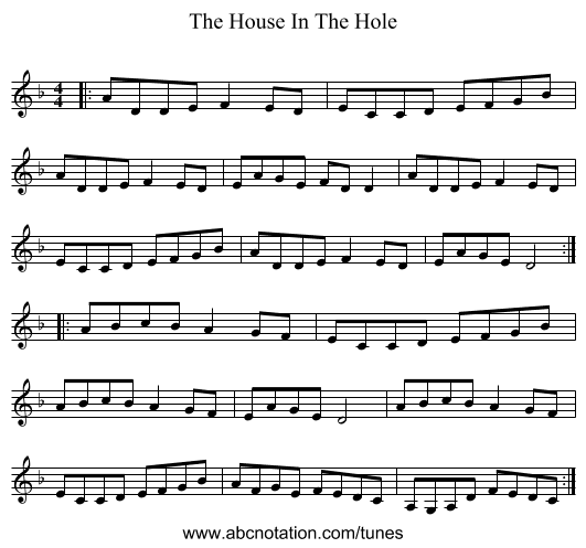 The House In The Hole - staff notation
