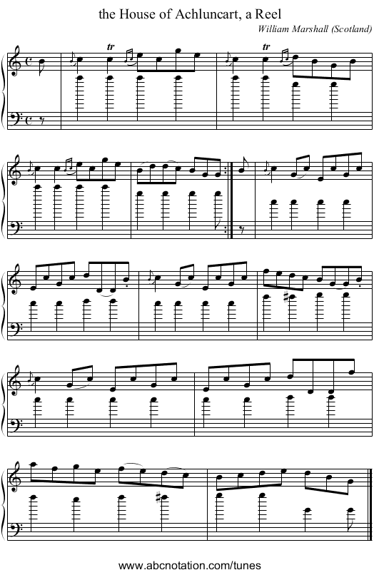 the House of Achluncart, a Reel - staff notation