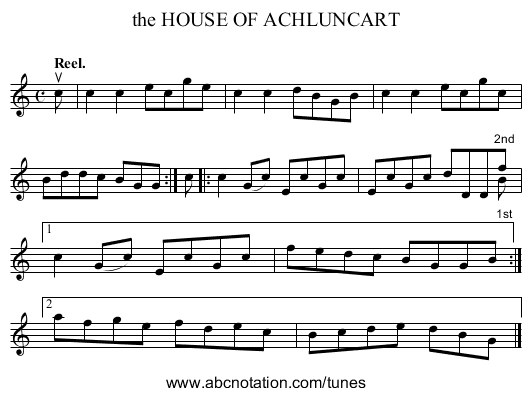 the HOUSE OF ACHLUNCART - staff notation