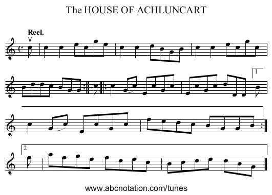 The HOUSE OF ACHLUNCART - staff notation