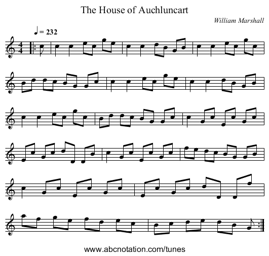 The House of Auchluncart - staff notation