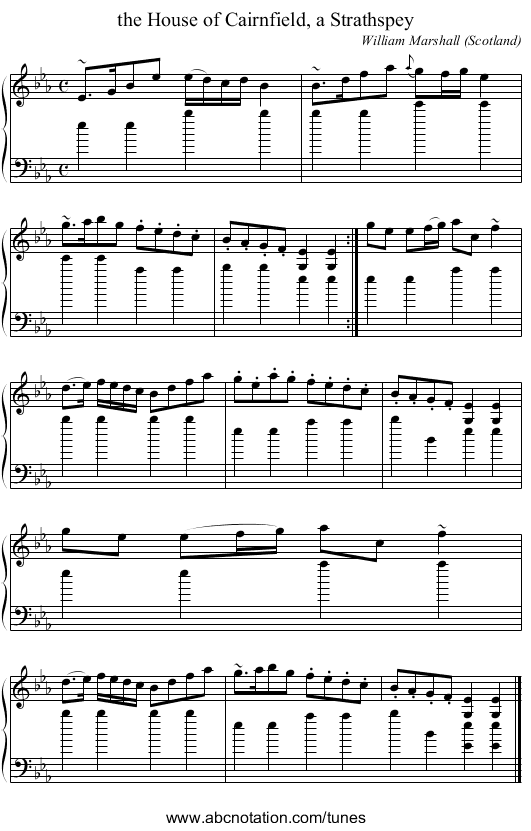 the House of Cairnfield, a Strathspey - staff notation