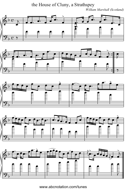 the House of Cluny, a Strathspey - staff notation