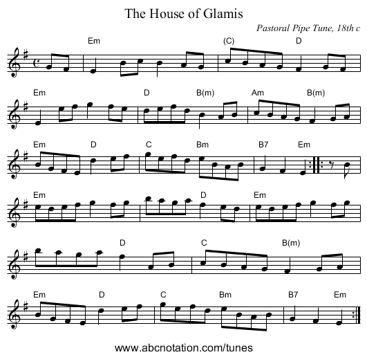 The House of Glamis - staff notation