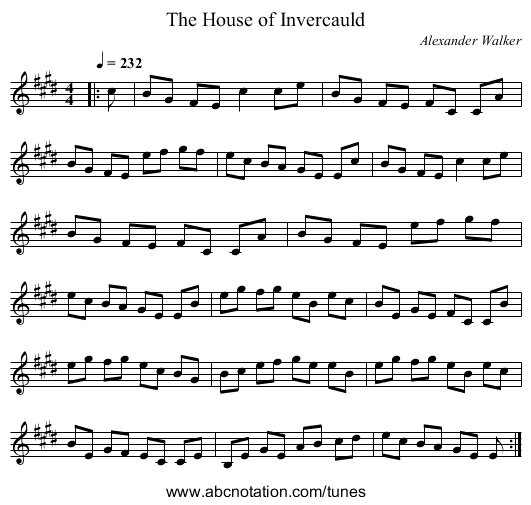 The House of Invercauld - staff notation