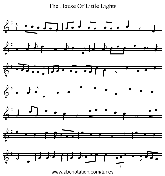 The House Of Little Lights - staff notation