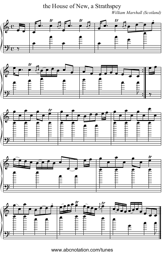 the House of New, a Strathspey - staff notation