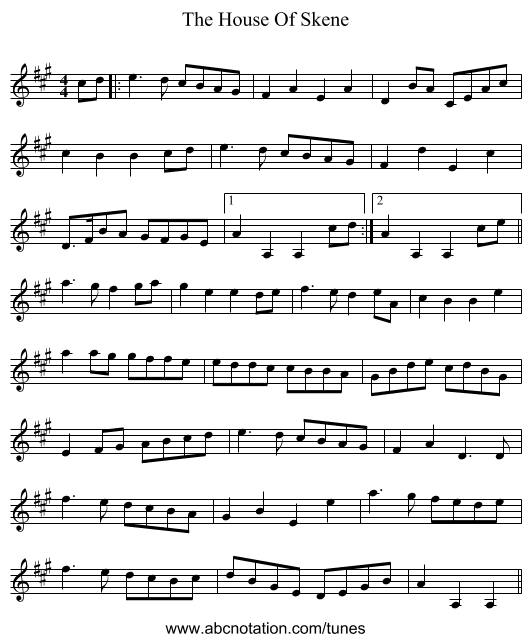 The House Of Skene - staff notation