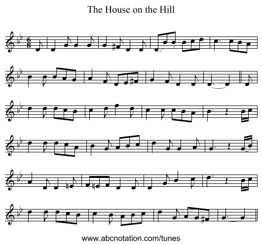 The House on the Hill - staff notation