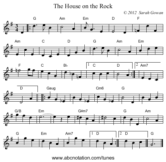 The House on the Rock - staff notation