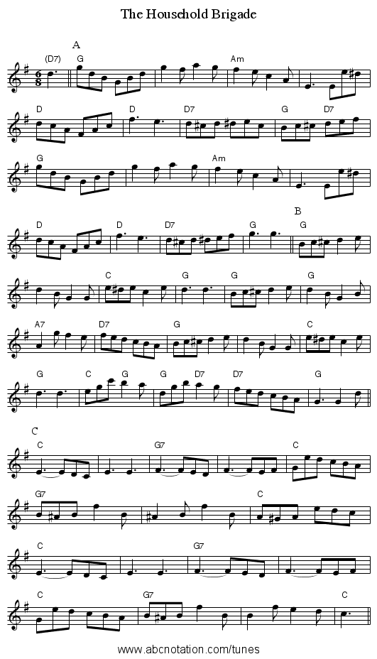 The Household Brigade - staff notation