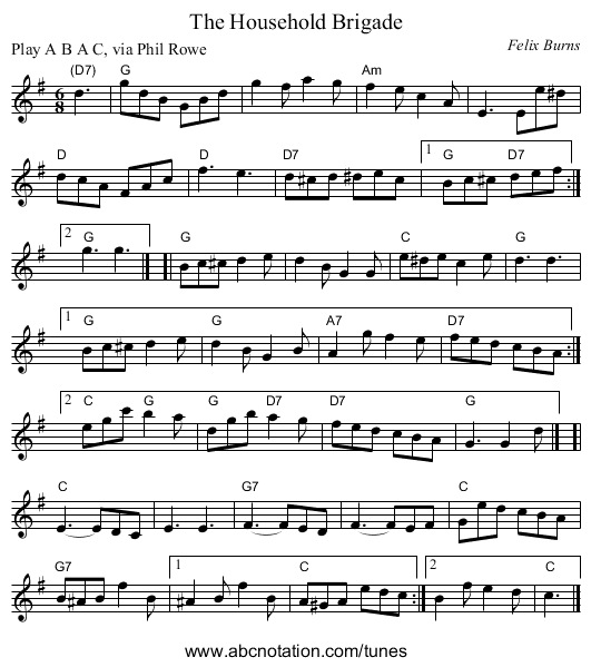 The Household Brigade - staff notation