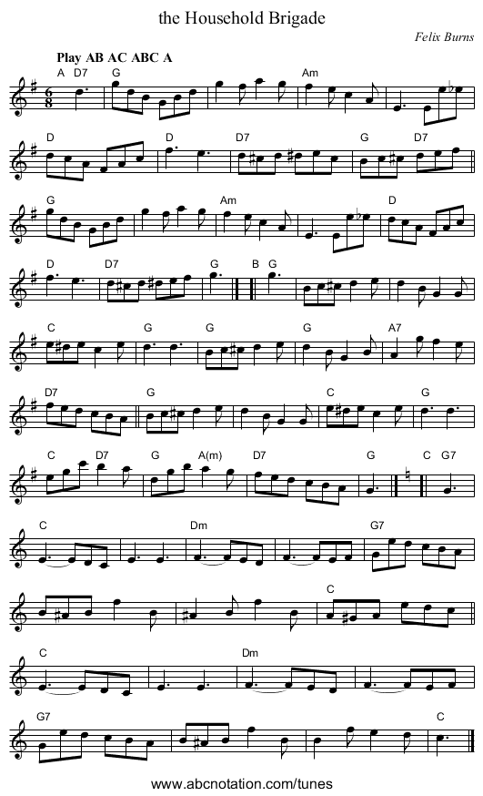 the Household Brigade - staff notation