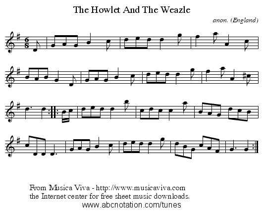 The Howlet And The Weazle - staff notation