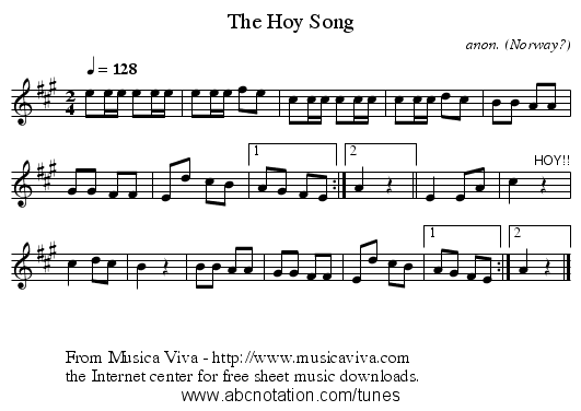 The Hoy Song - staff notation
