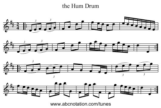 the Hum Drum - staff notation