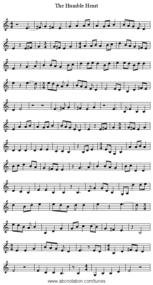 The Humble Heart - staff notation
