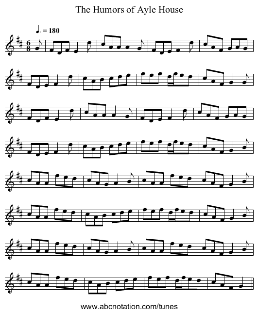 The Humors of Ayle House - staff notation