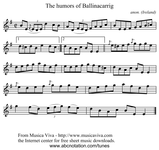 The humors of Ballinacarrig - staff notation