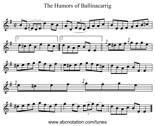 The Humors of Ballinacarrig - staff notation