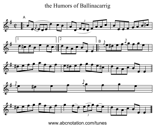the Humors of Ballinacarrig - staff notation