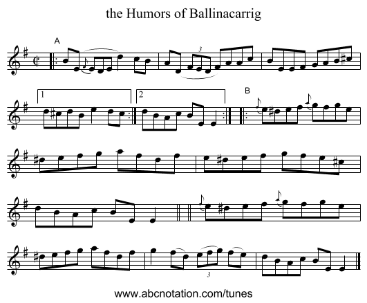 the Humors of Ballinacarrig - staff notation