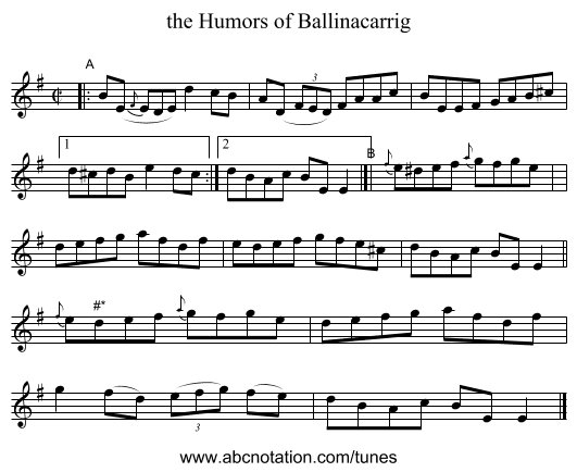 the Humors of Ballinacarrig - staff notation