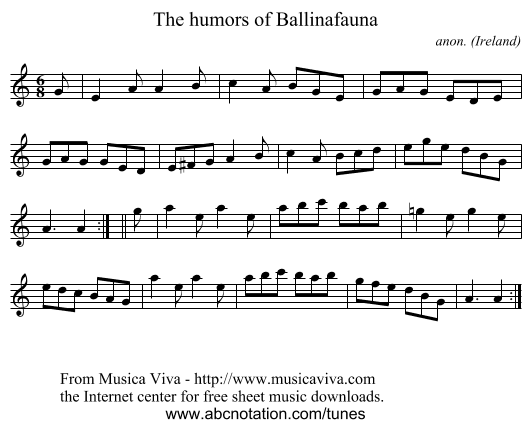 The humors of Ballinafauna - staff notation