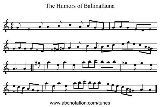 The Humors of Ballinafauna - staff notation