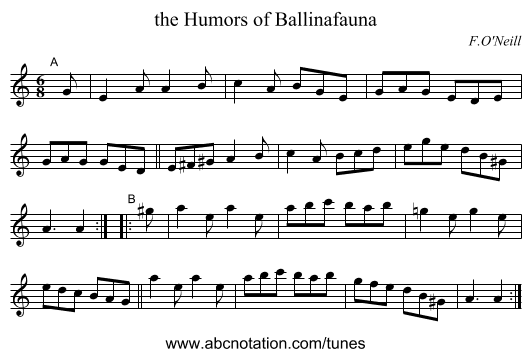 the Humors of Ballinafauna - staff notation