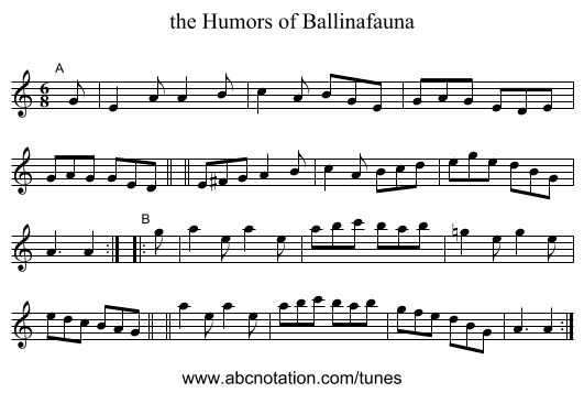 the Humors of Ballinafauna - staff notation