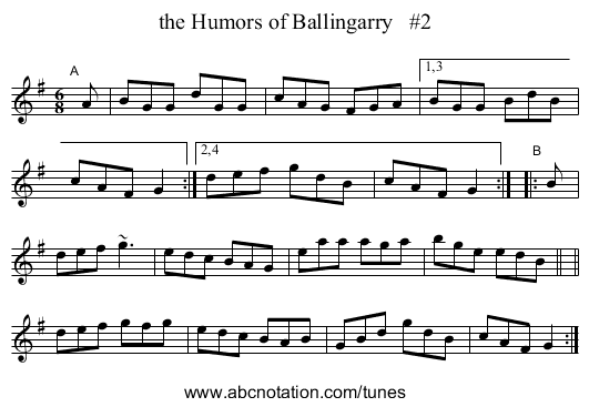 the Humors of Ballingarry   #2 - staff notation