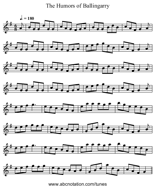 The Humors of Ballingarry - staff notation