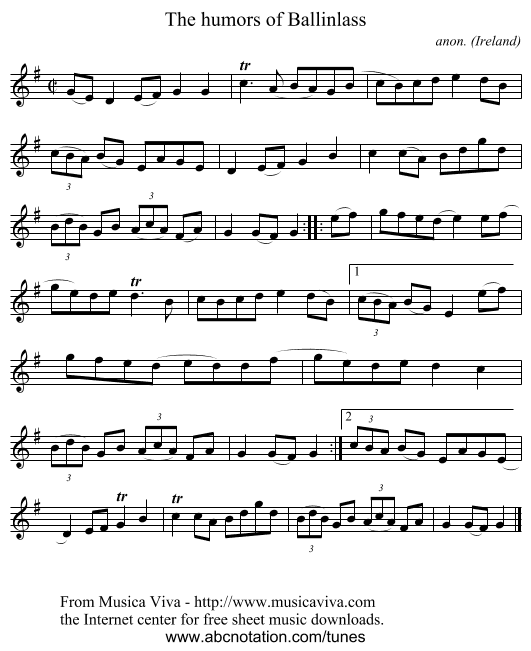 The humors of Ballinlass - staff notation