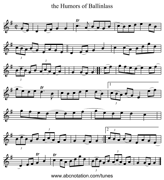 the Humors of Ballinlass - staff notation