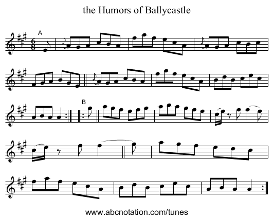 the Humors of Ballycastle - staff notation