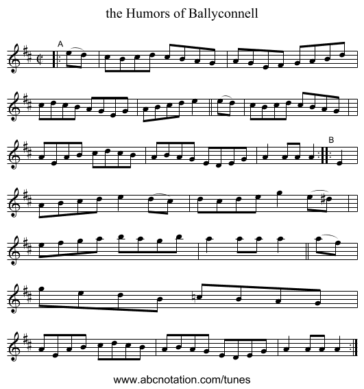 the Humors of Ballyconnell - staff notation