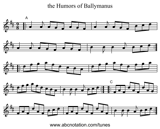the Humors of Ballymanus - staff notation