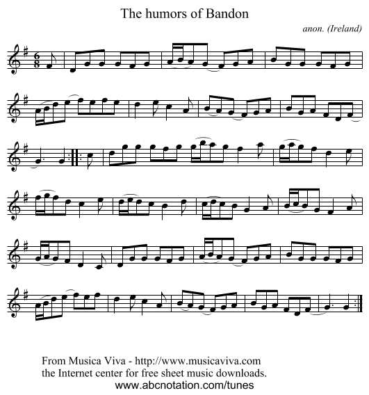 The humors of Bandon - staff notation