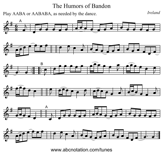 The Humors of Bandon - staff notation