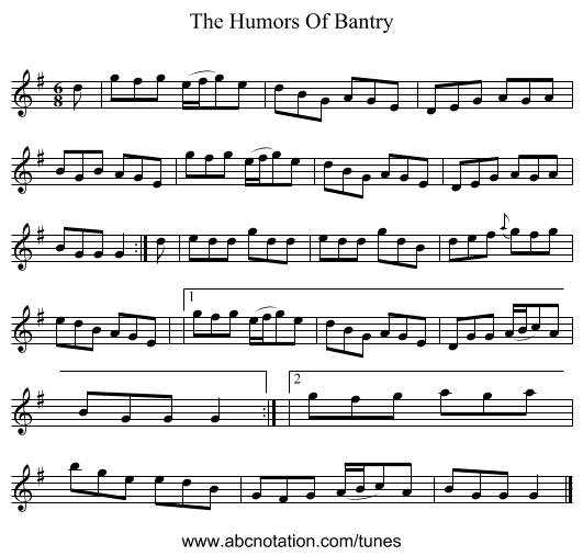 The Humors Of Bantry - staff notation