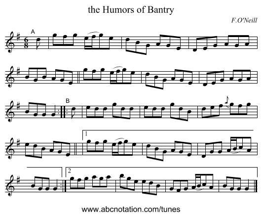 the Humors of Bantry - staff notation