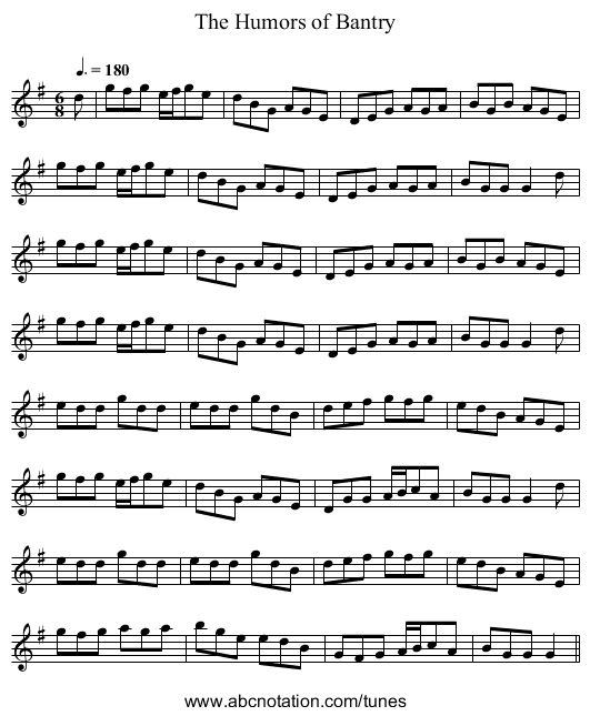The Humors of Bantry - staff notation