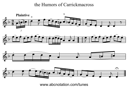the Humors of Carrickmacross - staff notation