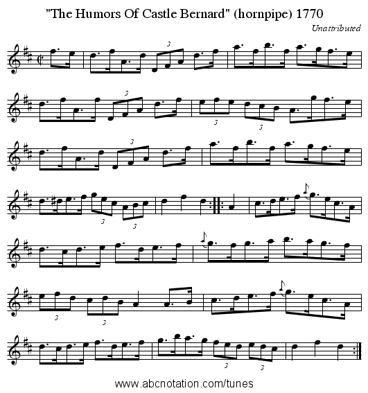 The Humors Of Castle Bernard (hornpipe) 1770 - staff notation
