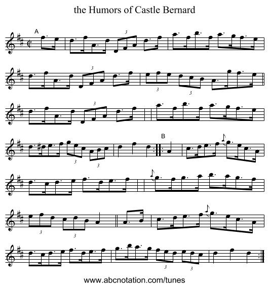 the Humors of Castle Bernard - staff notation